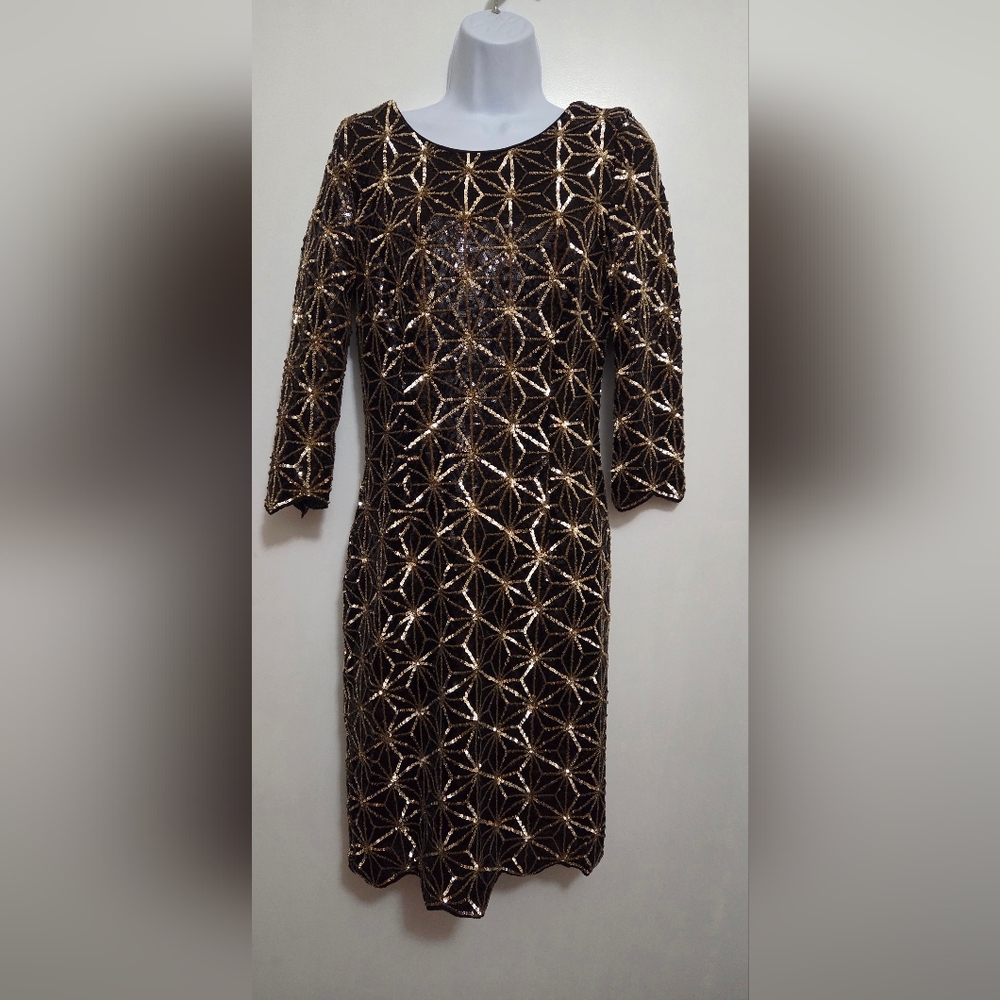 Gianni Bini Elegant Black and Gold Women's Dress Large